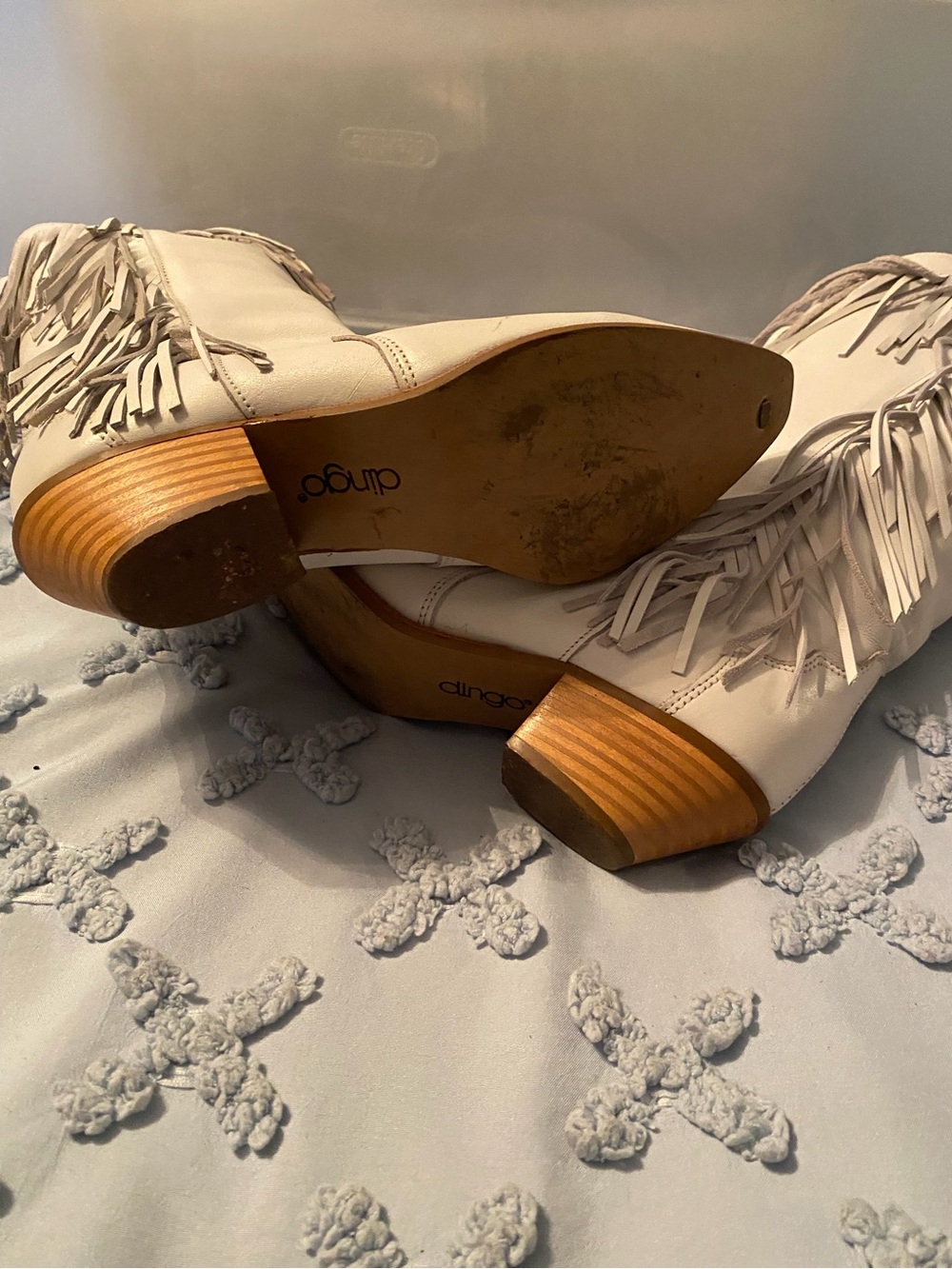 Dingo, white leather fringe cowboy boots size 6, Preloved - Picture 16 of 16